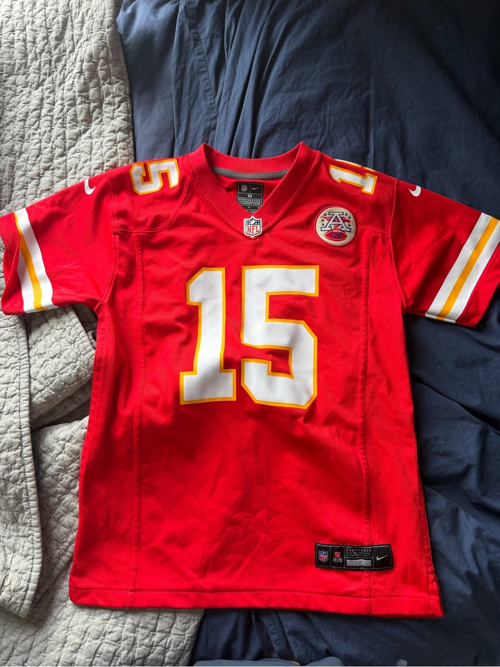 Nike Kids Red Kansas City Football Jersey #15 with White & Gold Accents